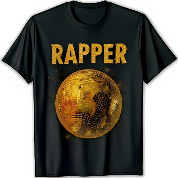 Sparkly Gold 'Rapper' T-Shirt with Glittery Design Fun Black Tee