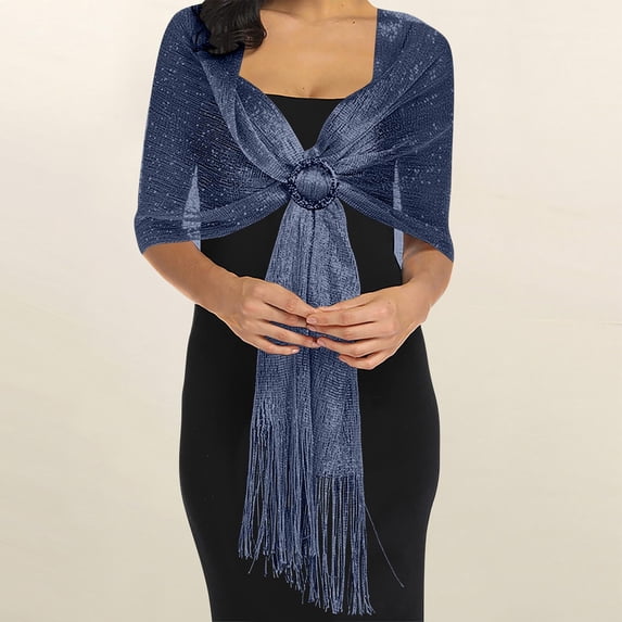 Sparkly Gold Sequin Shawl for Women Evening Wedding Wrap,Glitter Mesh Scarf Bridesmaid Party Cover-Up,Lightweight Pashmina for Formal Gowns and Prom Dress Navy One Size