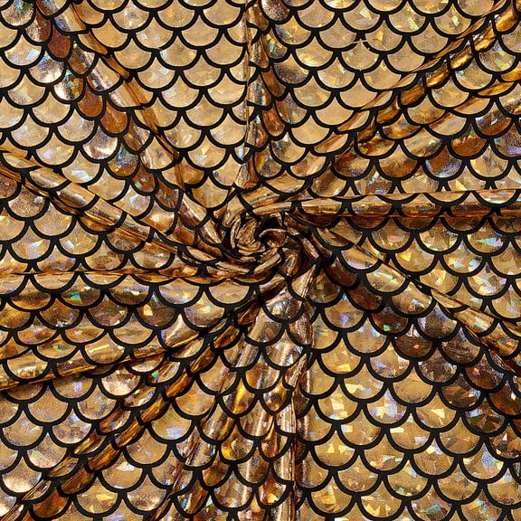 Sparkly Hologram Spandex Printed Fish Scale Fabric Stretch Fabric Light Khaki 100x150x0.03cm DIY