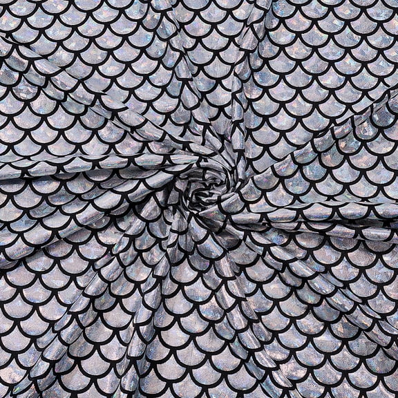 Sparkly Hologram Spandex Printed Fish Scale Fabric Stretch Fabric Silver 100x150x0.03cm