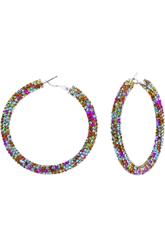 Sparkly Hoop Earrings for Women Exaggerated Rainbow Rhinestone Hoops Earrings Fashion Glitter Crystal Hoop Earring Large Hoops Earring Prom Jewelry Gifts[e1469]