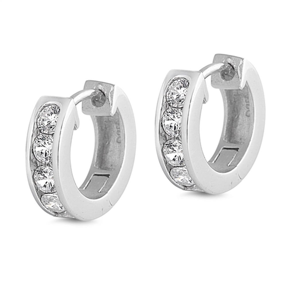 Sparkly Huggie Hoop Clear Cubic Zirconia .925 Sterling Silver Huggie Hoop Earrings Jewelry Female