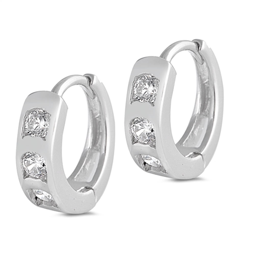 Sparkly Huggie Hoop Elegant Clear CZ .925 Sterling Silver Huggie Hoop Earrings Jewelry Female