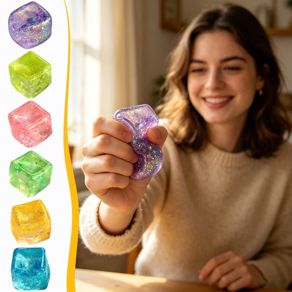 Sparkly Ice Block Squishies Cube, Slow-Rising Glitter Squeeze Ball, Sensory Fidget Ball for Anxiety Stress Relief, Party Favors, Prizes and Birthday Gift
