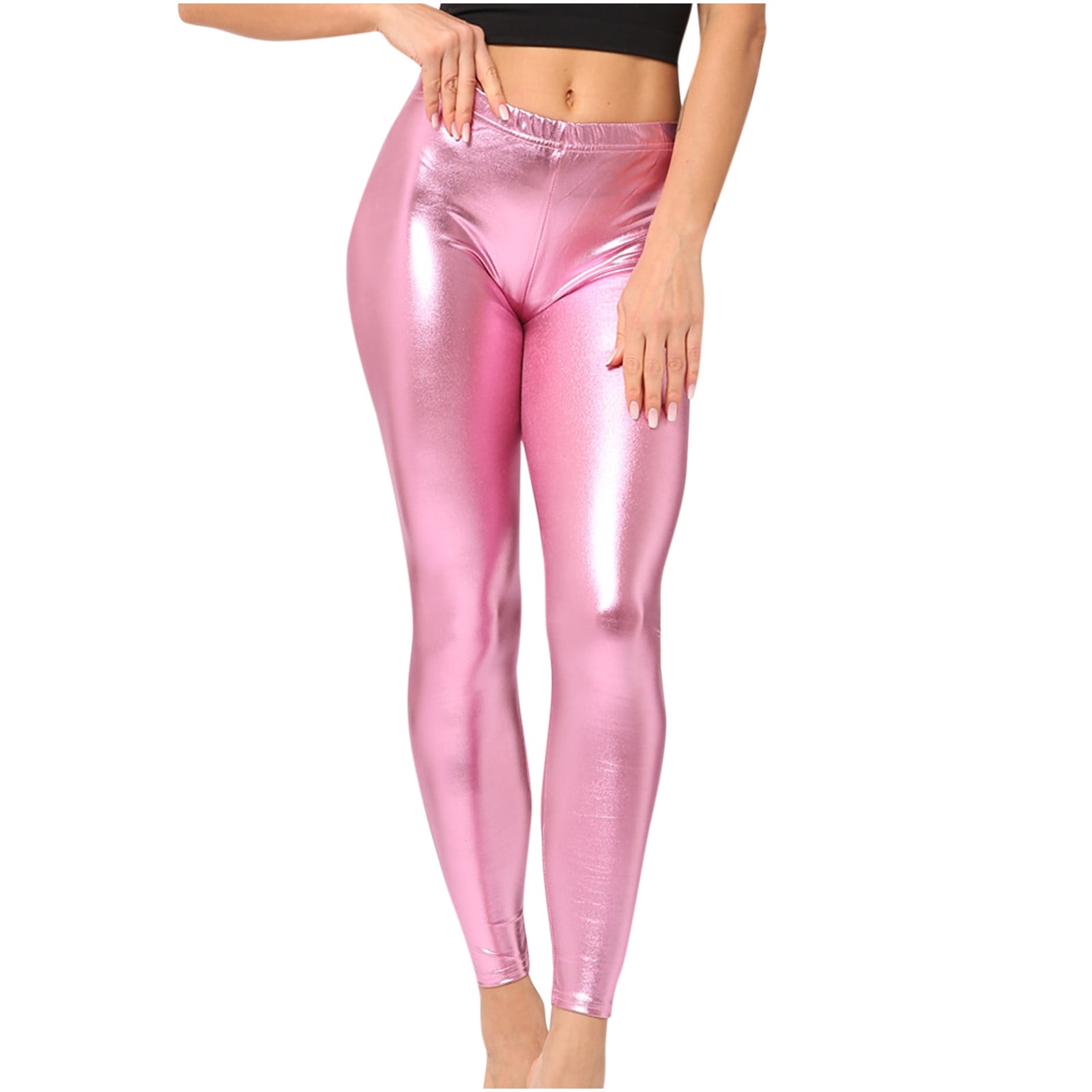 Sparkly Leather Leggings for Women, Trendy High Waisted Shiny Sexy Skinny  Crop Pants Novelty Color Block Ladies Tights 