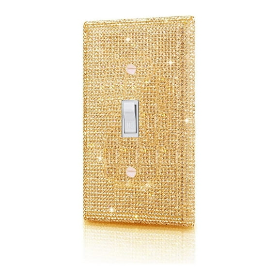 Sparkly Light Switch Cover Pink Rhinestone Bling Wall Plate Toggle Receptacle (gold )