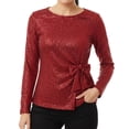 thumbnail image 1 of Sparkly Long Sleeve Shirt for Women Lace Up Bow Shimmer Casual Crewneck Disco Tee Clubwear Outfit for Prom handy, 1 of 5