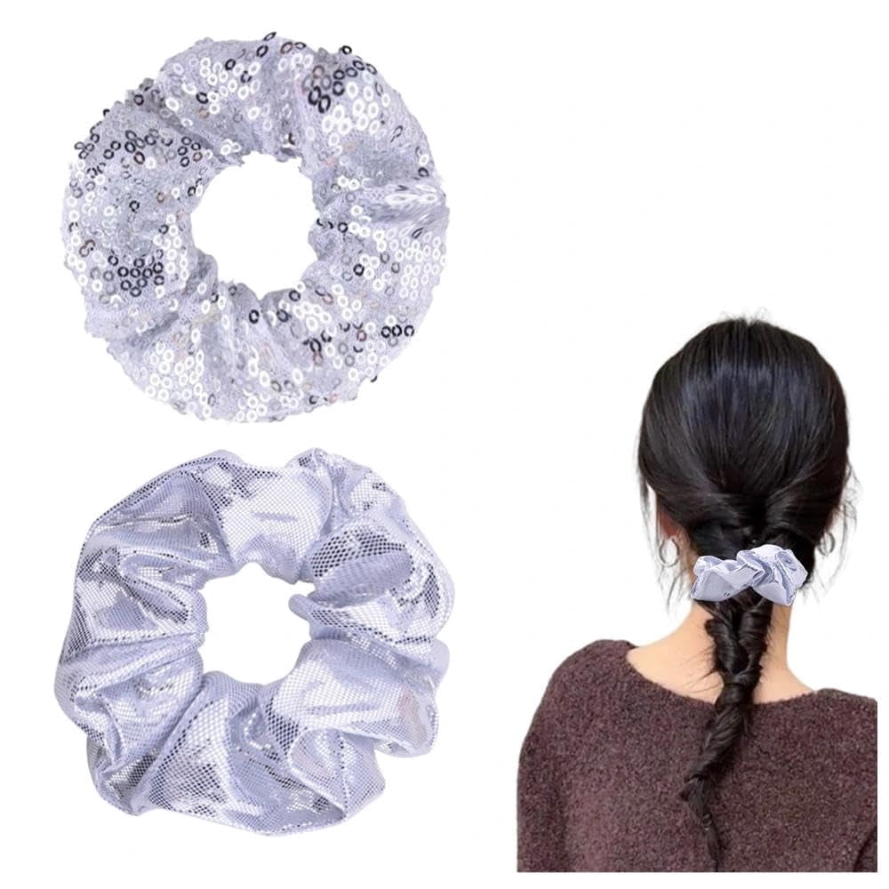 -Sparkly Metallic Sequins Scrunchies Disco Party Accessories for Women Girls Disco Hair Ties for Thick Thin Hair Bling Accessories for Dance Party Glitter Cheer Stuff for Cheerleaders Scrunchie