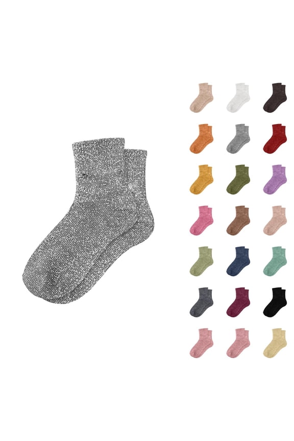 Sparkly Metallic Slouch Socks for Women 2026 Cute Casual Trendy Stretch Comfortable Mid Calf Socks