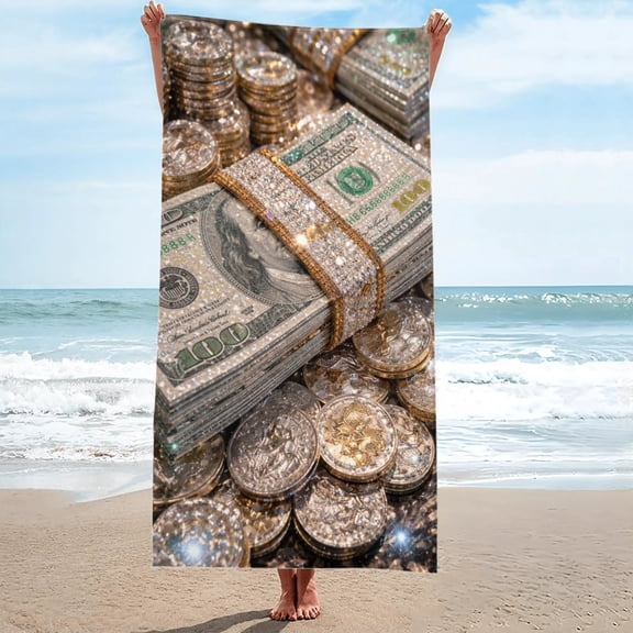 Sparkly Money Magnet Manifestation Beach Towel Oversized Sand Free 27.5"x55"