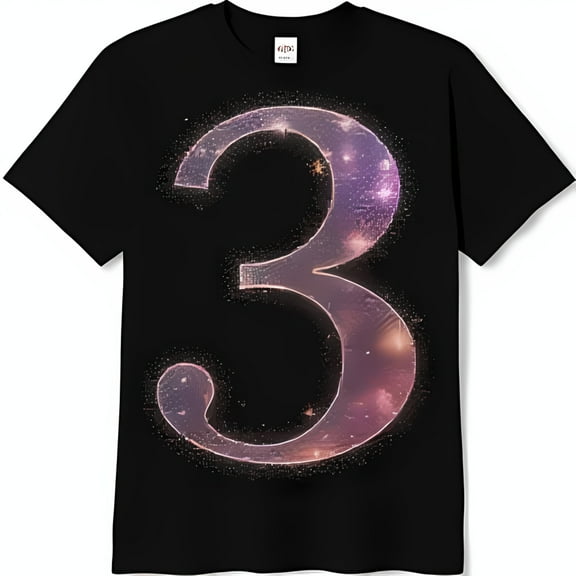 Sparkly Number 3 Black T-Shirt Short Sleeves Design