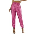 thumbnail image 1 of Sparkly Pants for Women Elastic High Waisted Shiny Sequin Trousers Casual Loose Long Pencil Pant Holiday Outfits, 1 of 8