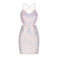 thumbnail image 1 of Sparkly Party Dress for Women Cutout Cross Criss Back Backless Sequin Bodycon Dresses Halter Cocktail Prom Formal Wear Pink XS, 1 of 4