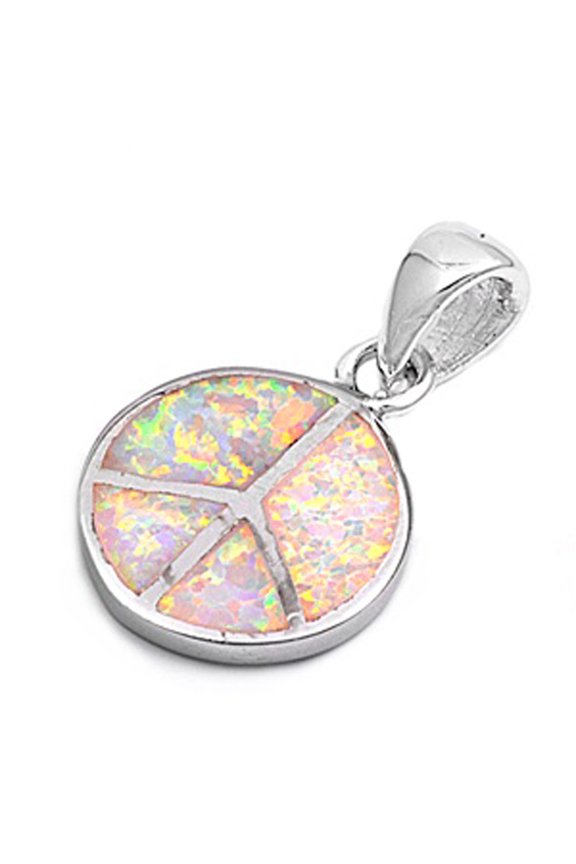 Sparkly Peace Sign Pendant White Simulated Opal .925 Sterling Silver Charm Jewelry Female Unisex