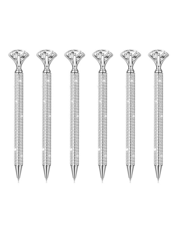 Sparkly Pen with Diamond - 6 Pack Bling Pens for Women, Metal Ballpoint Pen Set for Wedding,6.1x0.6inch,Silver