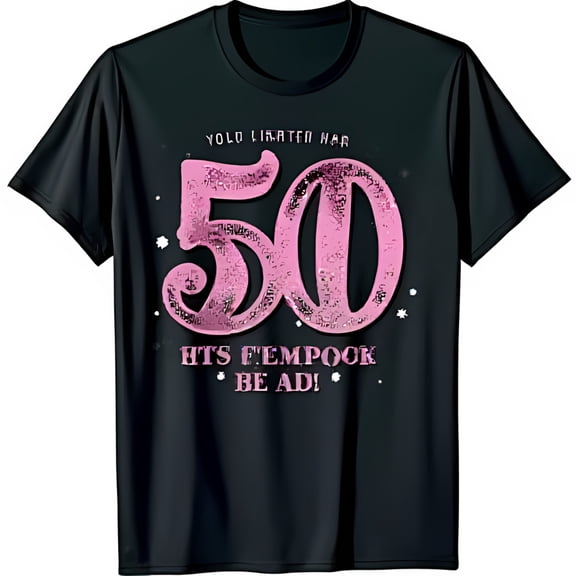 Sparkly Pink 50 Black T-Shirt with Stars & Fun Phrase Stylish Women's Tee