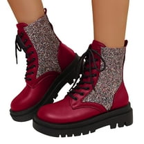 Sparkly Platform Combat Boots for Women Fashion Lace Up Glitter Ankle Booties Thick Sole Motorcycle Boots