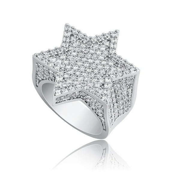 Sparkly Punky Rapper Luxury Trendy Hexagram Rings for Men Cool Iced out Hip Hop Cubic Zirconia Domineering Men Rings