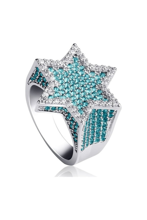 Sparkly Punky Rapper Luxury Trendy Hexagram Rings for Men Cool Iced out Hip Hop Cubic Zirconia Domineering Men Rings
