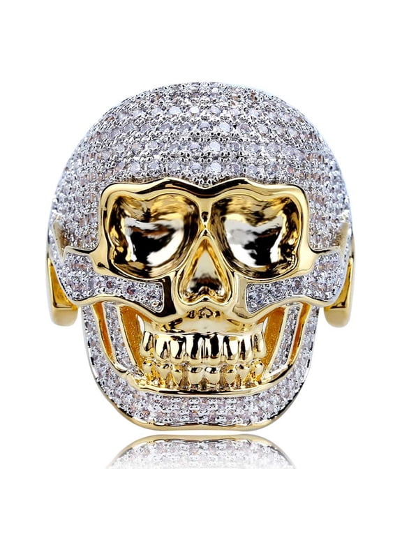 Sparkly Punky Rapper Trendy Skull Rings for Men Cool Iced out Hip Hop Cubic Zirconia Men Rings