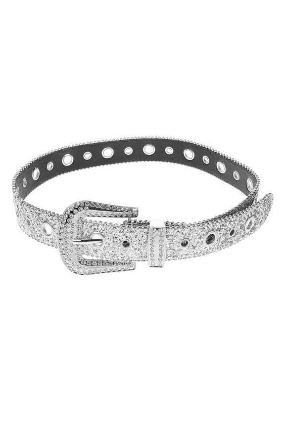 Rhinestone Belt Silver Pu Leather 1Pcs Dressy Belts For Women