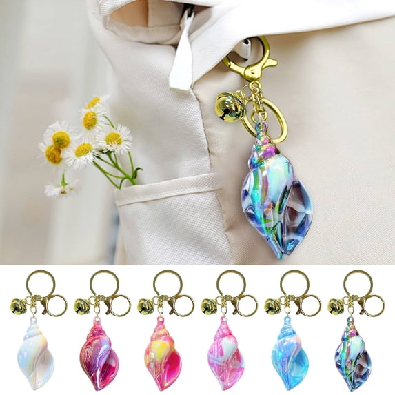 Sparkly Rhinestone Conch Keychain - Decorative Pearl Crystal Key with Wristlet, Stylish Backpack Accessory for Women, Girls, and Car Keys - 12cm Glittery Nautical Charm Gift