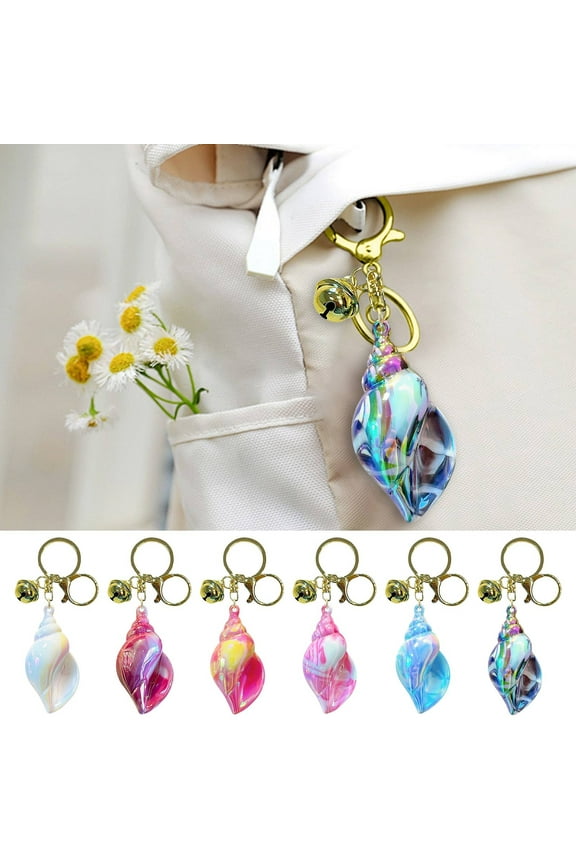Sparkly Rhinestone Conch Keychain with Wristlet | Colorful Large Shell Key Ring for Car Keys & Backpack Decoration | Polished Alloy & Crystal Design