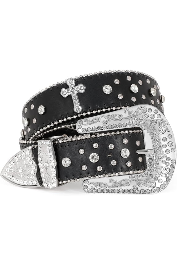 Sparkly Rhinestone Diamond Sequin Studded Belt for Men & Women - Western Cowgirl Cowboy Style