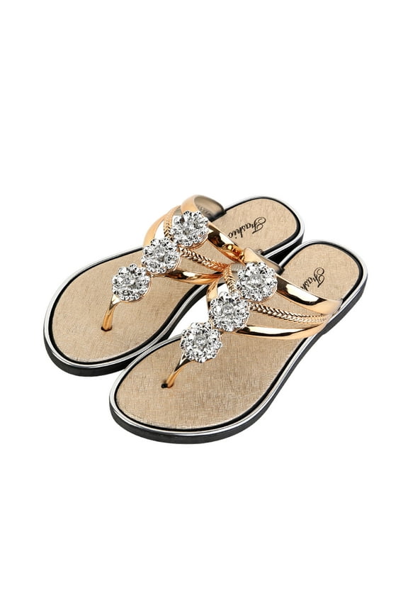 Sparkly Rhinestone Flip-Flops for Women Dressy Beach Flat Sandals Summer Holiday Cute Jeweled Sandal Shoes Outdoor