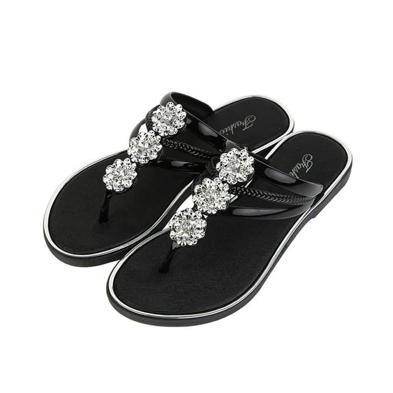Sparkly Rhinestone Flip-Flops for Women Dressy Beach Flat Sandals Summer Holiday Cute Jeweled Sandal Shoes Outdoor