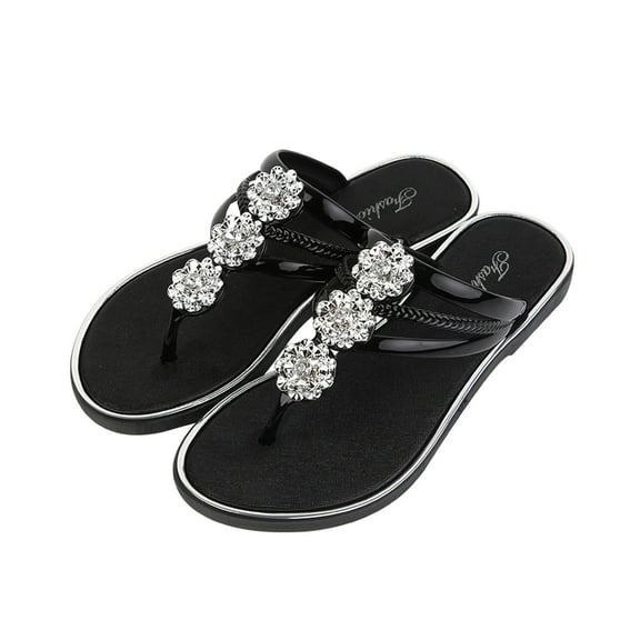 Sparkly Rhinestone Flip-Flops for Women Dressy Beach Flat Sandals Summer Holiday Cute Jeweled Sandal Shoes Outdoor