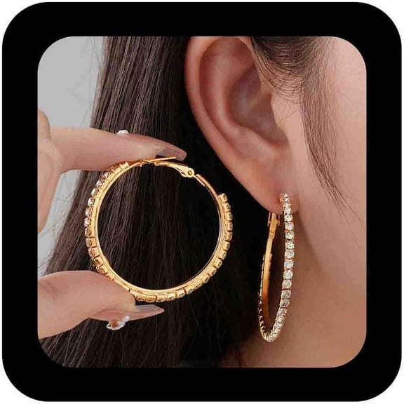 Sparkly Rhinestone Hoop Pro Earrings Gold Crystal Dangle Hoop Earrings Ample Cz Circle Hoop Earrings Diamond Statement Hoop Earrings Prom Party Earrings Jewelry for Women[w327]