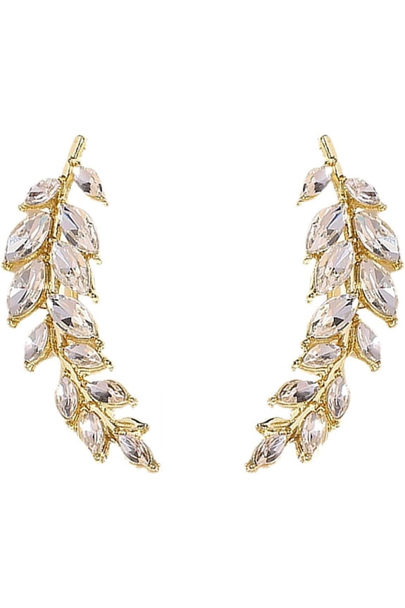 Sparkly Rhinestone Leaf Stud Earrings for Women Lover,Dainty Gold Ear Climber Earrings Silver Leaves Crawler Earrings Cartilage Jewelry Gifts