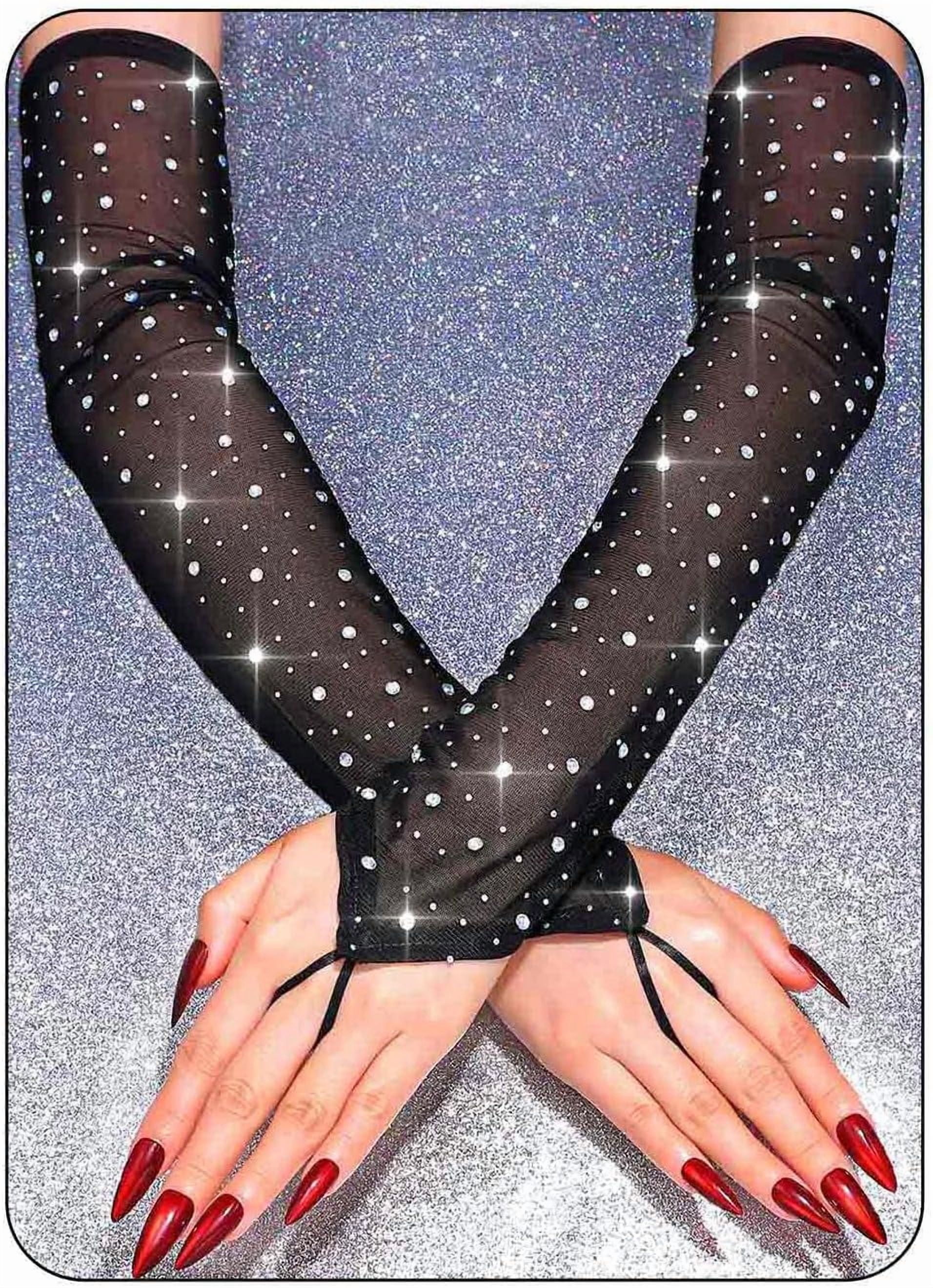 Tulle Elbow Length Glove With Rhinestone Party Glove