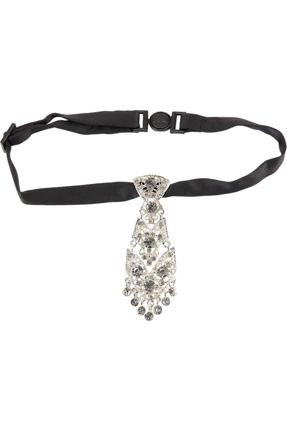 Sparkly Rhinestone Neck Tie Adjustable Short Necktie Crystal Choker Jewelry for Women Men Wedding Party Accessories