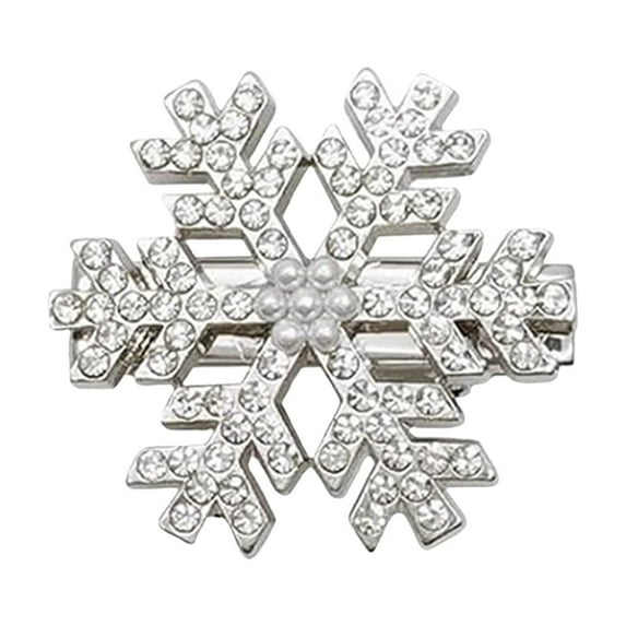 Sparkly Rhinestone Snowflake Hair Clip, Metal Alligator Design, Festive Accessory for Christmas Parties, 4cm Diameter