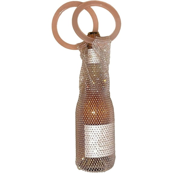 Sparkly Rhinestone Wine Bag with Resin Handle, Mesh Champagne Bottle Pouch, Stylish Reusable Wine Carrier for Weddings, Parties, & Gift Giving, Elegant Protective Travel Wine Bottle Holder
