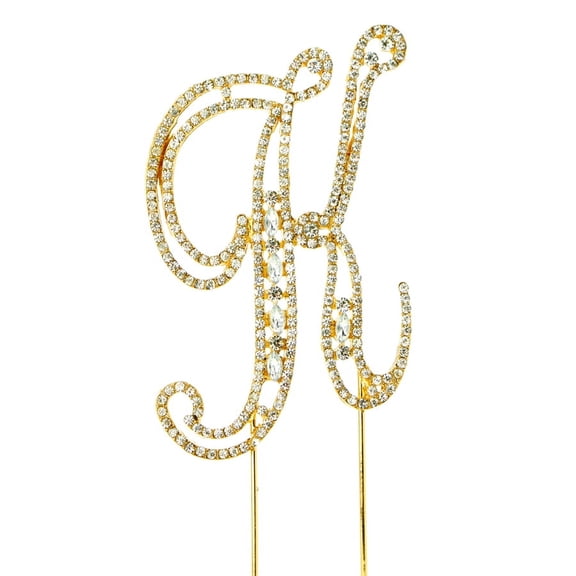Sparkly Rhinestones Gold Cake Topper - Monogram Letter Decoration for Wedding, Birthday, Gender Reveal & Anniversary Cakes (K)