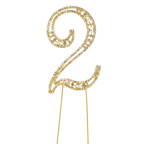 Sparkly Rhinestones Gold Cake Topper - Symbol and Number Decoration for Wedding, Birthday, Gender Reveal & Anniversary Cakes (2)
