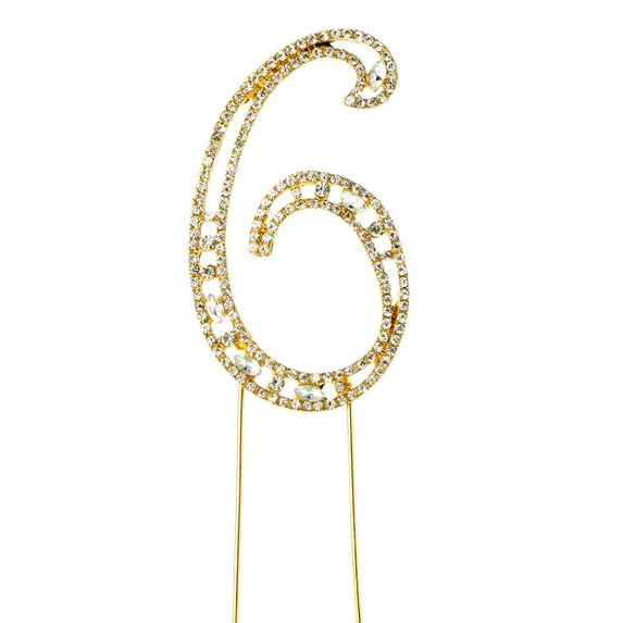 Sparkly Rhinestones Gold Cake Topper - Symbol and Number Decoration for Wedding, Birthday, Gender Reveal & Anniversary Cakes (6)