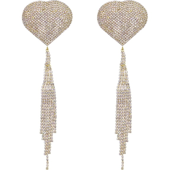 Sparkly Rhinestones Metal Chain Nipple Cover with Tassel, Reusable Adhesive Pasties Sexy Bra Body Chain