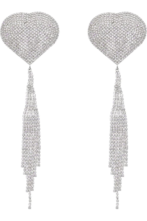 Sparkly Rhinestones Metal Chain Nipple Cover with Tassel, Reusable Adhesive Pasties Sexy Bra Body Chain