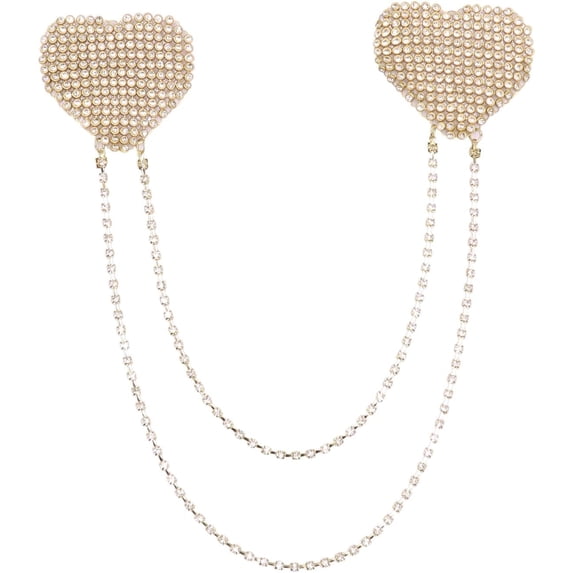 Sparkly Rhinestones Metal Chain Nipple Cover with Tassel, Reusable Adhesive Pasties Sexy Bra Body Chain