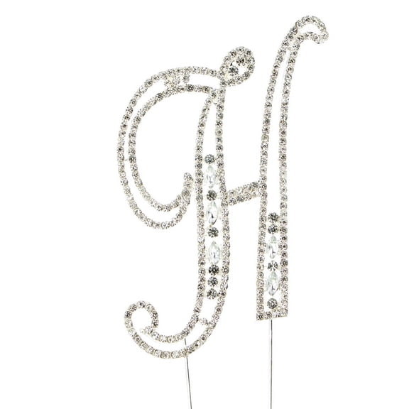 Sparkly Rhinestones Silver Cake Topper - Monogram Letter Decoration for Wedding, Birthday, Gender Reveal & Anniversary Cakes (H)