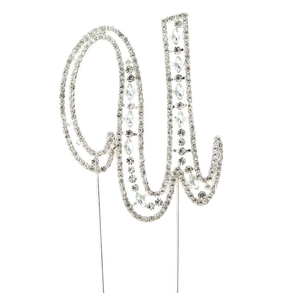 Sparkly Rhinestones Silver Cake Topper - Monogram Letter Decoration for Wedding, Birthday, Gender Reveal & Anniversary Cakes (U)