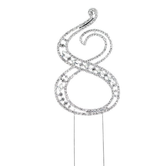 Sparkly Rhinestones Silver Cake Topper - Symbol and Number Decoration for Wedding, Birthday, Gender Reveal & Anniversary Cakes (8)
