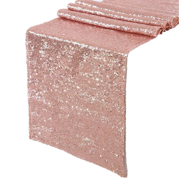 Sparkly Rose Gold Sequin Table Runners 12X108 Inch Shimmer for Wedding Anniversary Birthday Cake Cloth