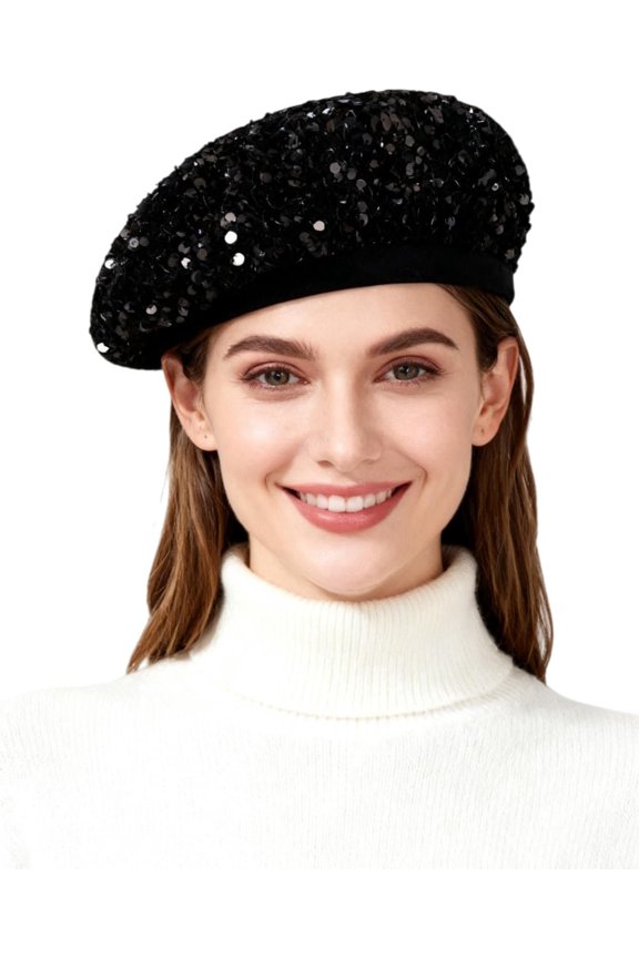 Sparkly Sequin Beret for Women Glitter  Beanie  Beret Hats Adjustable Painter Cap Fall Winter Hat
