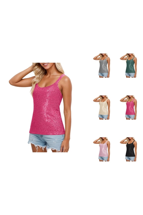 Sparkly Sequin Camisole Tops for Women Shiny Sequins Dressy Casual Cami Tank Tops Rave Party Clubwear