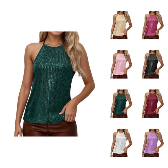 Sparkly Sequin Camisole Tops for Women Shiny Sequins Spaghetti Strap Cami Tank Top Rave Party Clubwear